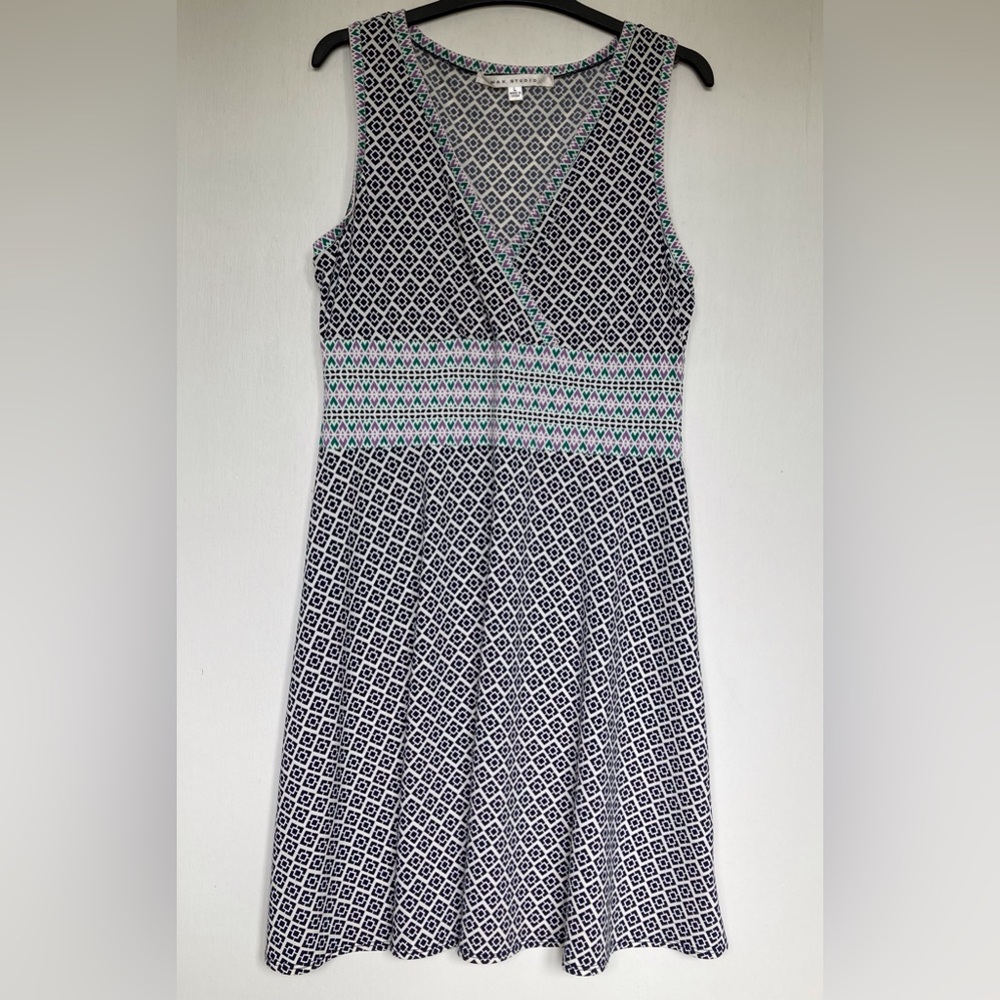 Max Studio Geometric Print Fit And Flare Sleeveless Woman’s Dress Size Large